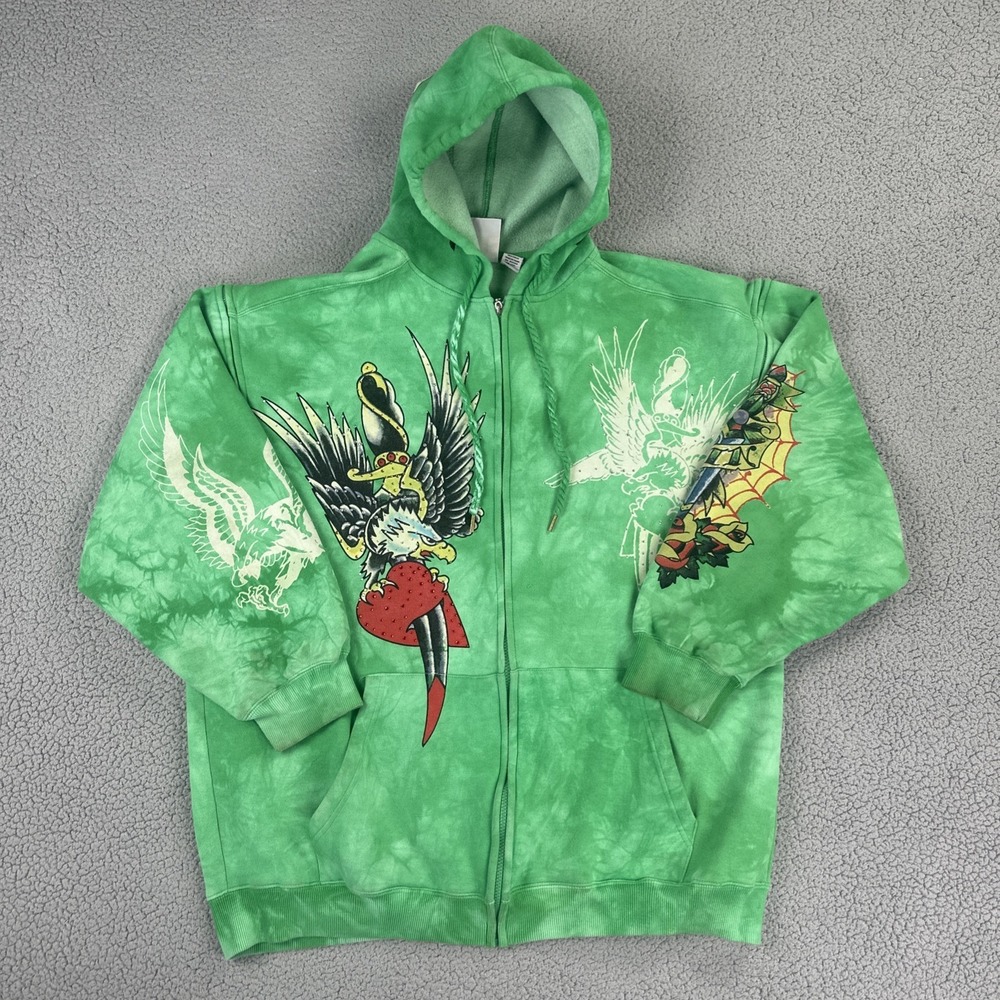 Hama Full Zip AOP Hoodie Men 3XL Beaded Hip Hop Traditional Ed Hardy Style